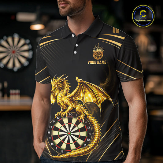 Gold Light Dragon Dartboard Custom Men Darts Polo League Shirts Dragon Dart Jerseys NYN2236