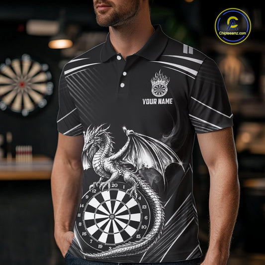 Silver Light Dragon Dartboard Custom Men Darts Polo League Shirts Dragon Dart Jerseys NYN2237