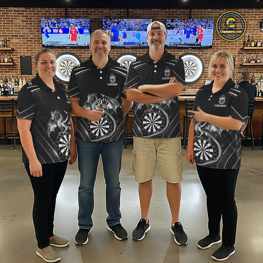 Silver Light Dragon Dartboard Custom Men Darts Quarter-Zip League Shirts Dragon Dart Jerseys NYN2237