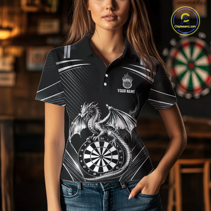 Silver Light Dragon Dartboard Custom Women Darts Polo League Shirts Dragon Dart Jerseys NYN2237