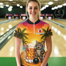 Load image into Gallery viewer, Cheer Beer And Cat Funny Women Bowling Shirt Custom Summer Tropical Youth Bowling Shirts NYN3277