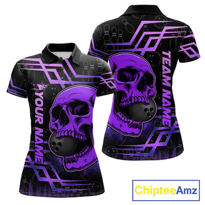 Purple Skull Bowling Ball Shirt For Women Custom Bowling Polo Team Attire