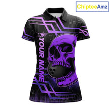 Load image into Gallery viewer, Purple Skull Bowling Ball Shirt For Women Custom Bowling Polo Team Attire