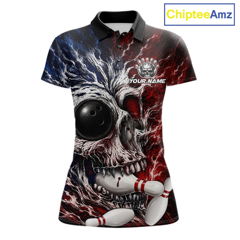Grunge Skull Women Bowling Polo Shirt Custom Youth Bowling Team Outfits