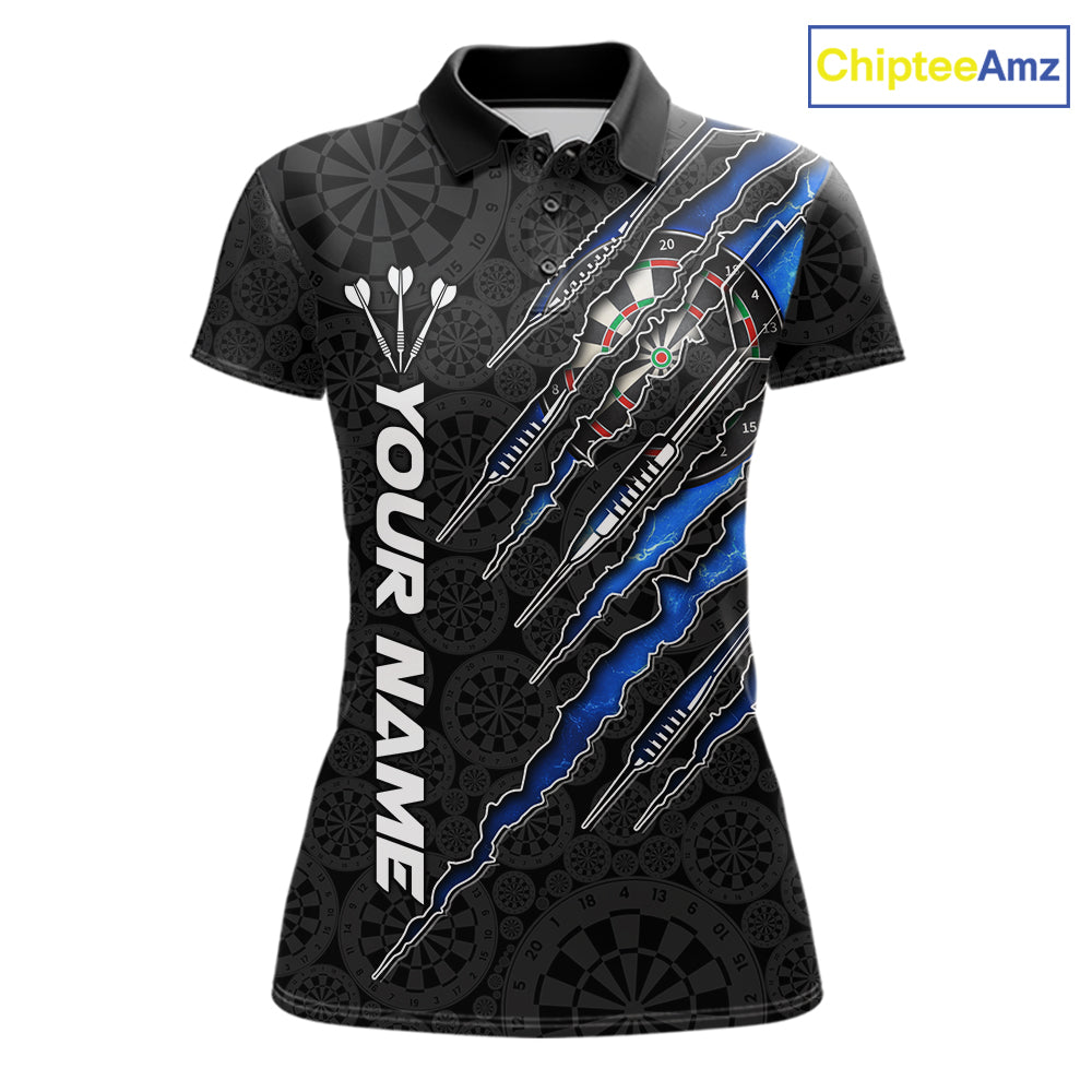 Custom Thunder Lightning Blue Women's Darts Polo Shirt, Personalized Team Jersey, Electric Storm Tournament Apparel, Performance League Uniform, Lightning Graphic Shirt, Speed, Precision & Winning Spirit
