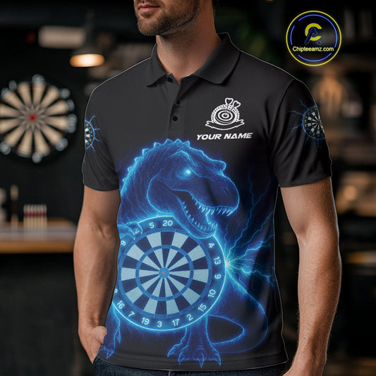 Custom Horror Dinosaur Lightning Blue Dartboard Dart Men Polo Jerseys Funny Dart Shirts NYN1740