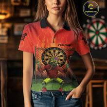 Load image into Gallery viewer, Custom Green &amp; Orange Funny Zombie Dartboard Dart Women Polo Jerseys Funny Dart Shirts NYN1742
