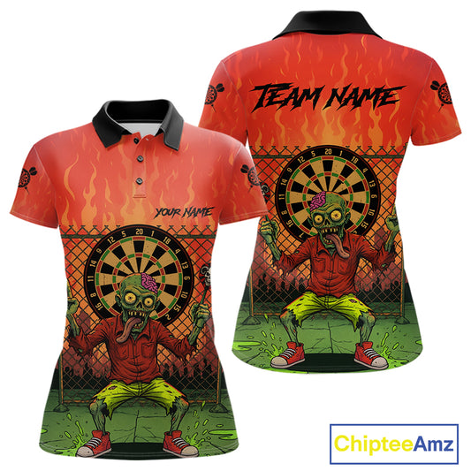 Custom Green & Orange Funny Zombie Dartboard Dart Women Polo Jerseys Funny Dart Shirts NYN1742