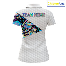 Load image into Gallery viewer, Personalized Womens Golf Polo Shirt Custom Name Holographic And White Golf Ball Golf Attire NYN2912