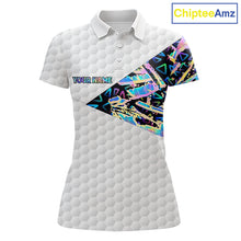 Load image into Gallery viewer, Personalized Womens Golf Polo Shirt Custom Name Holographic And White Golf Ball Golf Attire NYN2912