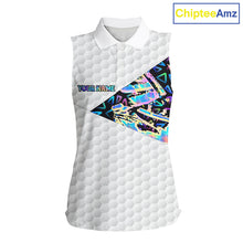 Load image into Gallery viewer, Personalized Womens Sleeveless Golf Polo Shirt Custom Name Holographic And White Golf Ball Golf Attire NYN2912