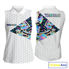 Load image into Gallery viewer, Personalized Womens Sleeveless Golf Polo Shirt Custom Name Holographic And White Golf Ball Golf Attire NYN2912