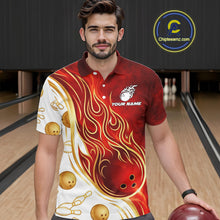 Load image into Gallery viewer, Custom Gold And Red Flames Bowling Team Jerseys, Bowling League Polo &amp; 1/4-Zip Shirt For Men NYN2918