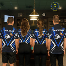 Load image into Gallery viewer, Personalized Crown 8 Ball Pool Black And Blue Polo Shirts For Women, Custom Billiard Team Apparel NYN3292