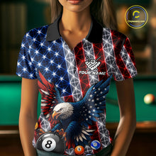 Load image into Gallery viewer, Lightning Thunder US Flag Women Billiard Polo Shirts Custom Eagle 8 Ball Billiard Team Apparel NYN3298