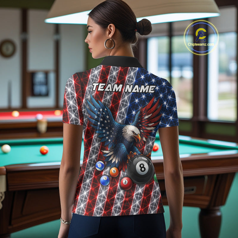 Lightning Thunder US Flag Women Billiard Polo Shirts Custom Eagle 8 Ball Billiard Team Apparel NYN3298