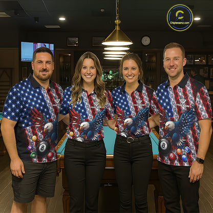 Lightning Thunder US Flag Mens Billiard Polo Shirts Custom Eagle 8 Ball Billiard Team Apparel NYN3298