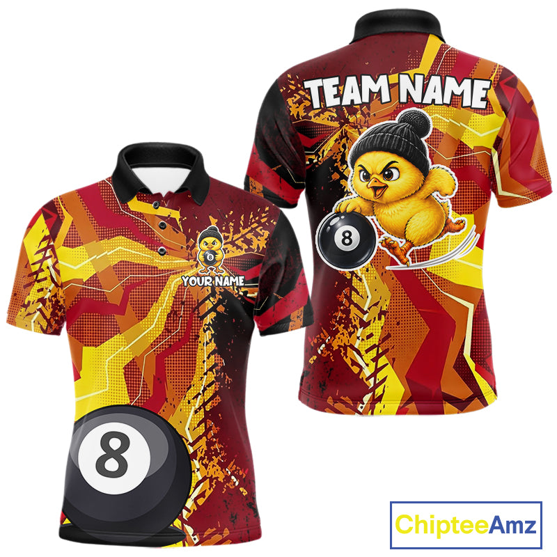 Yellow red splatter duck 8 ball billiard polo shirt for men funny design