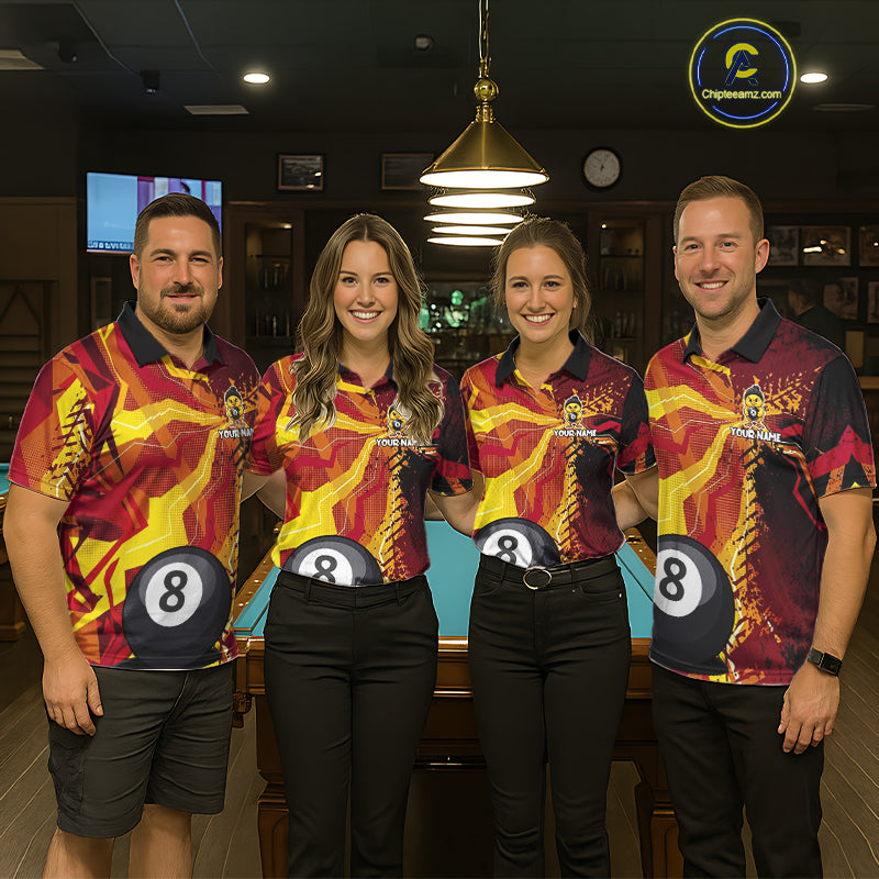 Yellow And Red Splatter 8 Ball Pool Billiard Shirts For Women Custom Funny Duck Billiard Team Apparel NYN3300
