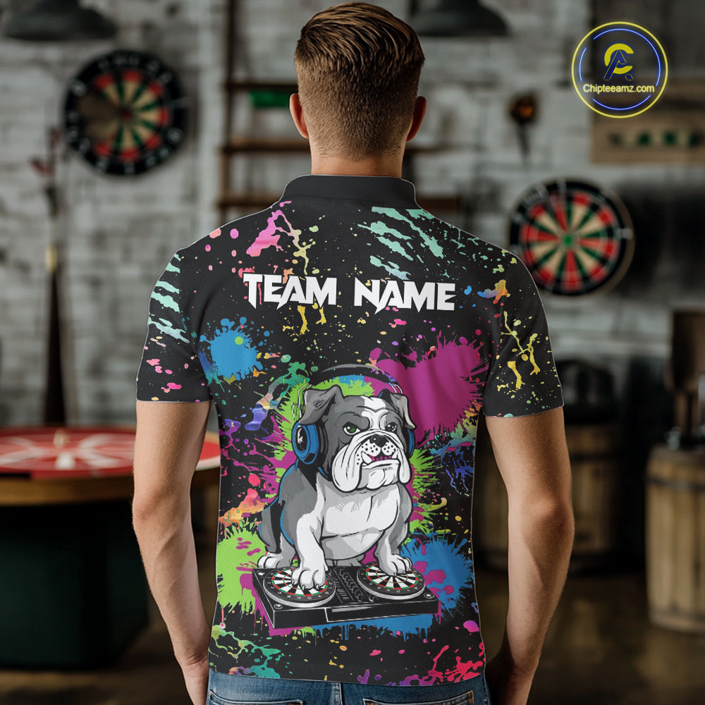 Colorful Paint Funny Dj Music Bulldog Custom Men Darts Polo Shirts Dart League Jerseys NYN2257