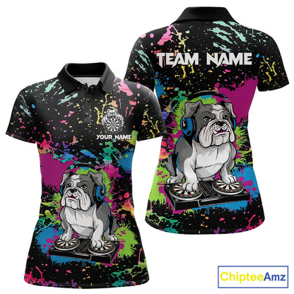 Multi-Color Splatter Funny Bulldog Custom Women Darts Polo League Shirts Dart Team Jerseys NYN2255