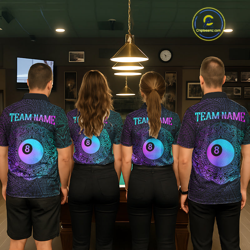 Custom Blue & Purple Tribal 8 Ball Billiard Jersey For Men Billiard Clothes Billiard Team Shirts NYN2924