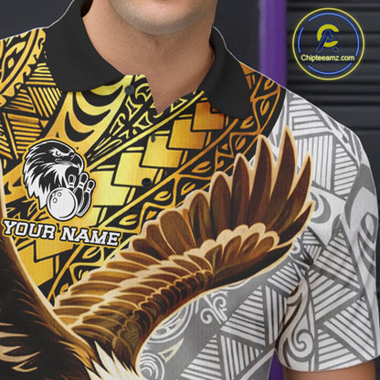 Black And Gold Tribal Bowling Jersey For Men Custom Eagle Tribal Team Shirts Bowling League NYN2927