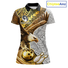 Load image into Gallery viewer, Black And Gold Tribal Bowling Jersey For Women Custom Eagle Tribal Team Shirts Bowling League NYN2927