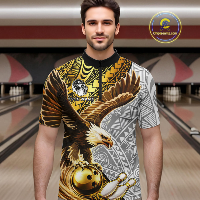 Black And Gold Tribal Bowling Jersey For Men Custom Eagle Tribal Team Shirts Bowling League NYN2927