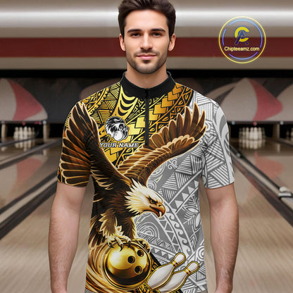Black And Gold Tribal Bowling Jersey For Men Custom Eagle Tribal Team Shirts Bowling League NYN2927