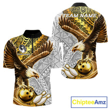 Load image into Gallery viewer, Black And Gold Tribal Bowling Jersey For Men Custom Eagle Tribal Team Shirts Bowling League NYN2927
