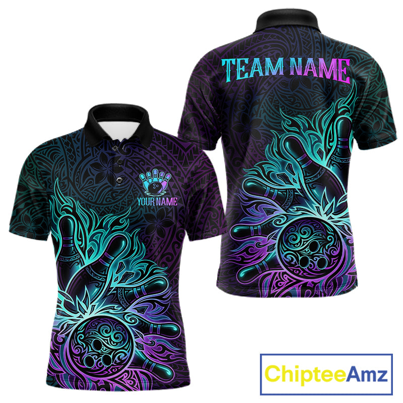 Blue & Purple Tribal Pattern Bowling Ball Jersey For Men Custom Tribal Team Shirts Bowling League NYN2928