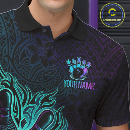 Blue & Purple Tribal Pattern Bowling Ball Jersey For Men Custom Tribal Team Shirts Bowling League NYN2928