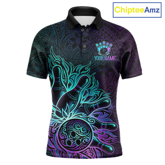 Blue & Purple Tribal Pattern Bowling Ball Jersey For Men Custom Tribal Team Shirts Bowling League NYN2928
