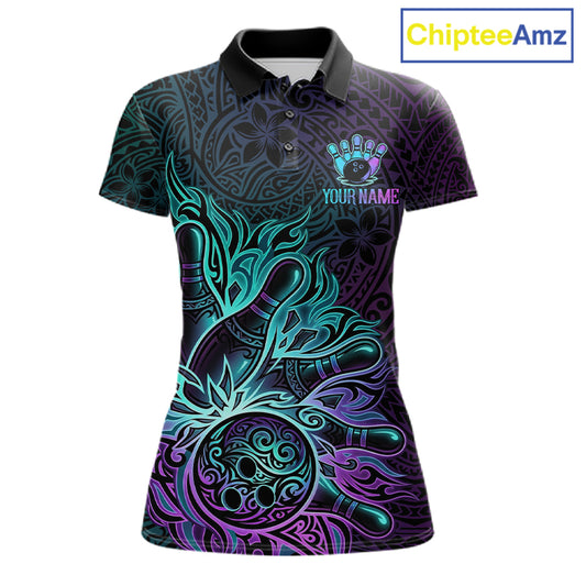 Blue & Purple Tribal Pattern Bowling Ball Jersey For Women Custom Tribal Team Shirts Bowling League NYN2928