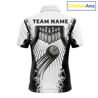 White And Grunge Black Bowling Jerseys For Men Custom Bowling Polo 1/4-Zip Shirt, Gift For Bowlers NYN3127