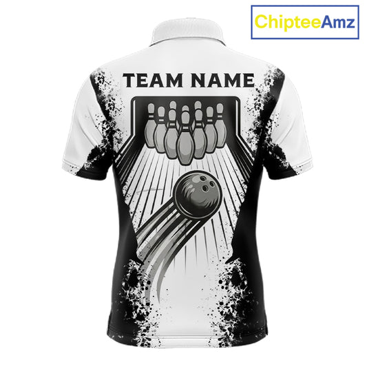 White And Grunge Black Bowling Jerseys For Men Custom Bowling Polo 1/4-Zip Shirt, Gift For Bowlers NYN3127
