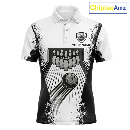 White And Grunge Black Bowling Jerseys For Men Custom Bowling Polo 1/4-Zip Shirt, Gift For Bowlers NYN3127