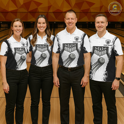 White And Grunge Black Bowling Jerseys For Women Custom Bowling Polo 1/4-Zip Shirt, Gift For Bowlers NYN3127