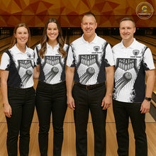 Load image into Gallery viewer, White And Grunge Black Bowling Jerseys For Women Custom Bowling Polo 1/4-Zip Shirt, Gift For Bowlers NYN3127