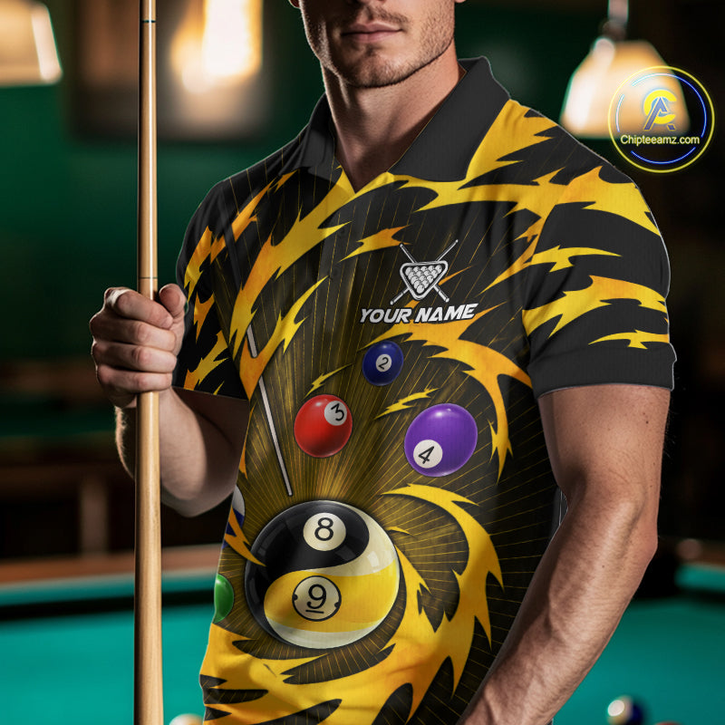 Yellow Tornado Yin Yang Ball Mens Billiard Pool Shirts Custom 8 Ball And 9 Ball Billiard Team Jersey NYN3303