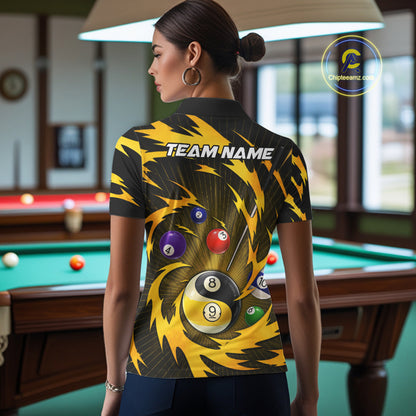 Yellow Tornado Yin Yang Ball Women Billiard Pool Shirts Custom 8 Ball And 9 Ball Billiard Team Jersey NYN3303