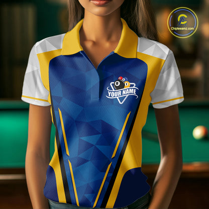Yellow And Blue Geometric Women Billiard Shirts Custom Polo & 1/4-Zip Billiard Team Jersey NYN3306