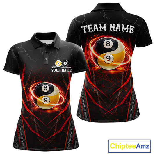 Black and red lightning yin yang billiard polo shirt for women  custom pool jersey