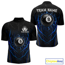 Load image into Gallery viewer, Black and blue broken glass 8 ball billiard 1/4-zip shirt for men custom team jersey