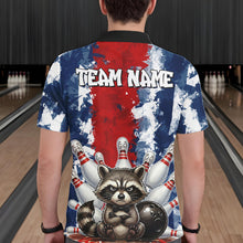Load image into Gallery viewer, Funny Raccoon Bowling Ball &amp; Pins Shirt For Men Custom Red &amp; Blue Team Jersey Bowling League NYN3611