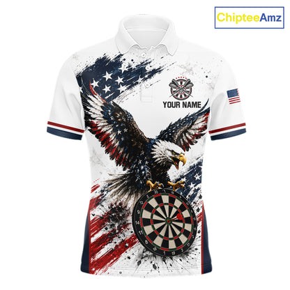 Custom Vintage Eagle Grunge Men's Darts Polo Shirt, Personalized American Flag Eagle Team Jersey, Retro Tournament Apparel, Vintage Performance Shirt, Patriot Spirit, Victory & Team Unity