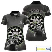 Load image into Gallery viewer, Custom Grey &amp; Green Dartboard Funny Skeleton Dart Women Polo Jerseys Dart Team Shirts NYN1752
