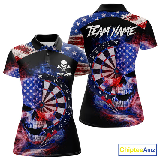Smoke US Flag Skull Dartboard Women Darts Polo Shirt Custom Retro Patriotic Darts Jerseys NYN2550