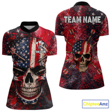 Load image into Gallery viewer, Red Grunge US Flag Skull Dart Arrow Women Darts Quarter-Zip Shirt Custom Retro Darts Team Jerseys NYN2552